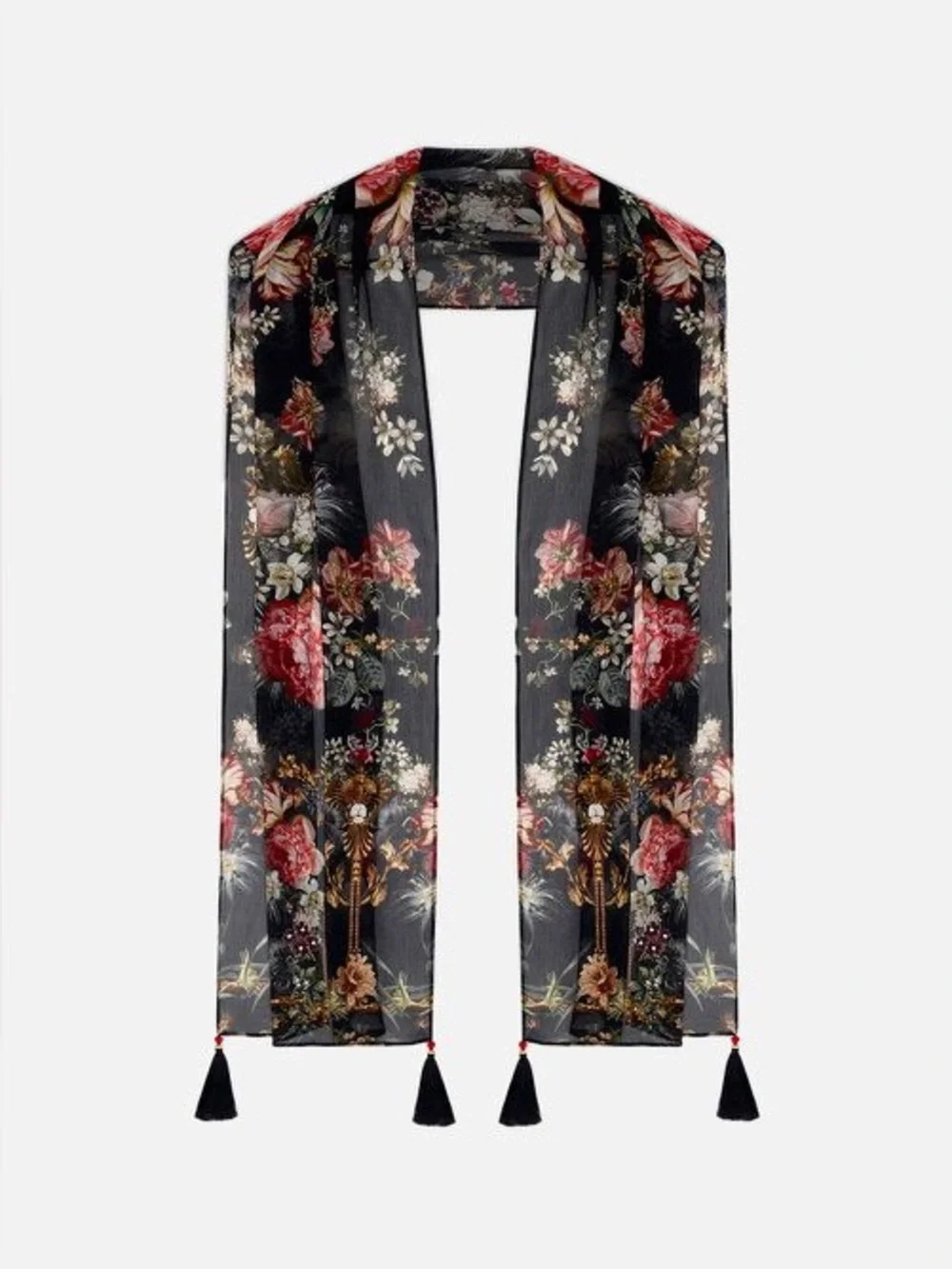 CAMILLA “A Night At The Opera” boho black floral silk long scarf shawl belt top